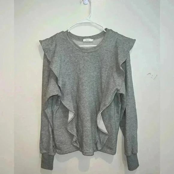 A.L.C. Gray Keller Ruffle Crewneck Pullover Sweatshirt - Picture 8 of 10